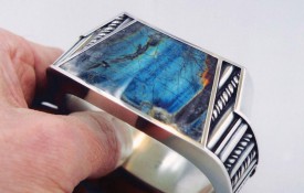 WESLEY HARRIS-Wide bangle-Labradorite-silver