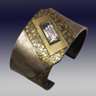 WOLFGANG VAATZ-Cuff-argentium silver-gold nuggets-14k gold-argentium silver-natural topaz