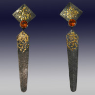 WOLFGANG VAATZ-Earrings-gold nuggets-Sterling silver-oxidized-citrines