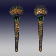 WOLFGANG VAATZ-Earrings-gold nuggets-fused on sterling silver-chrome diopsides
