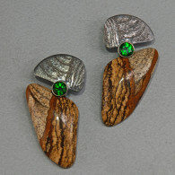 WOLFGANG VAATZ-Earrings-jasper-oxidized sterling silver-chrome diopsides