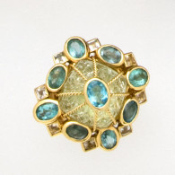 A fluorite, apatite and citrine ring, Tony Duquette carved fluorite ova shape apatite suare cut critrine