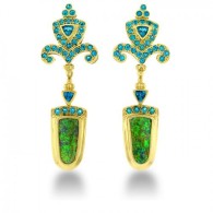 paula-crevoshay-Boucle d&rsquo;oreille, opale, apatite, ©Paula Crevoshay7-earrings-18-kt-yellow-gold-opal-apetite $29,975.00 These beautiful earrings are crafted in 18 kt yellow gold and are graced with opal and apatite