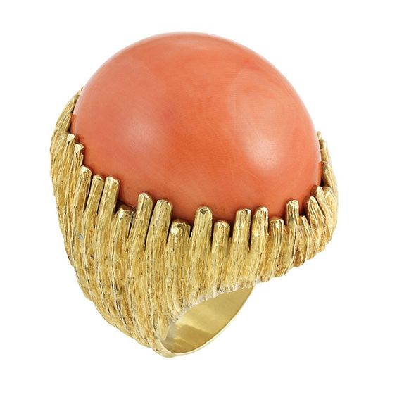 #PABLO #Cabochon #Coral #Gold #Huge Dome Ring #Corail