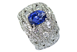 Bague platine et diamant, saphir de Mogok - Mogok sapphire and diamond ring on platinium