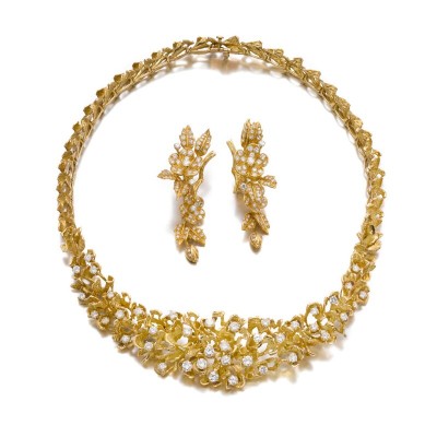 #BOUCHERON #Gold #diamond #necklace #'Frou-Frou' # earclips #or #diamant #collier #1970s