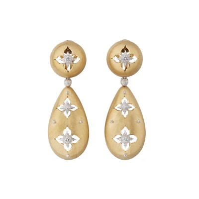 #BUCCELATI #18k Yellow Gold #Diamond #'Macri Giglio' Pendant Earrings #doamant #boucles d'oreilles