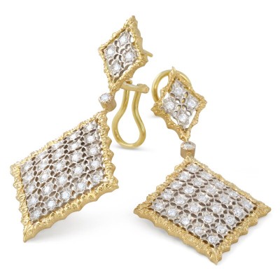 #BUCCELATTI #Yellow Gold #White Gold #Diamond #Drop Earrings #Or #diamants #boucles d'oreilles