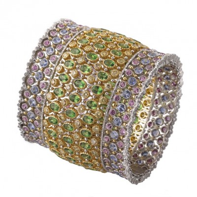 BUCCELATTI #saphirs roses #Saphirs bleus #tsavorites #diamants #bracelet Pizzo #2014