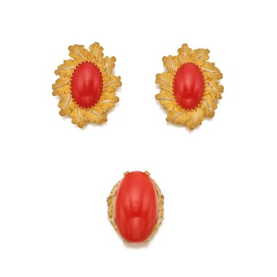 #BUCCELLATI #Gold #Coral #Ring #Earclips #Corail