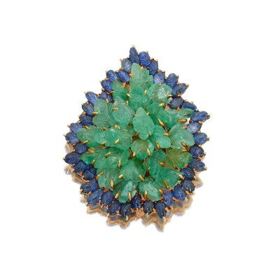 #BUCCELLATI #emerald #sapphire #clip-brooch #emeraude #saphir #Broche