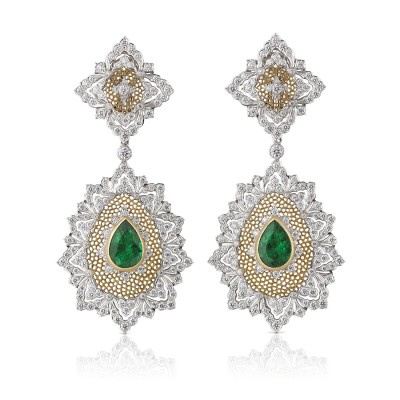 BUCCELLATTI #Earrings #Diamonds #Emeralds