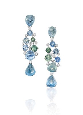 #CARTIER #A Pair of Sapphire, Diamond and Platinum Earrings