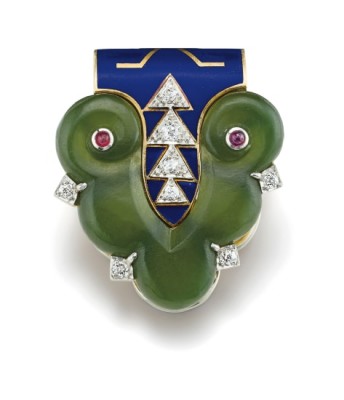 #CARTIER #Art Deco #Nephrite #Diamond #Enamel #Ruby #Gold #Clip #Diamant #Email #Rubis #Or #Circa 1920