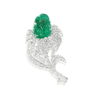 #CARTIER #Carved Emerald #Diamond Brooch #Circa 1966 #Emeraude gravée #Diamant #Broche