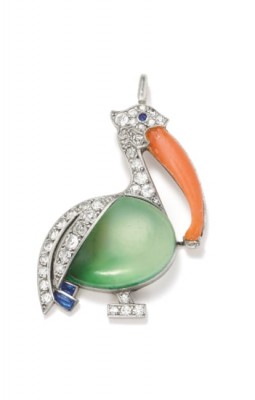 #CARTIER #Circa 1930 #Art Deco #Diamond #Jade #Coral #Sapphire #Platinum #Pendant