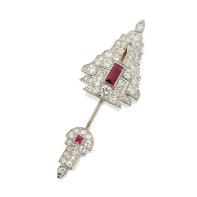 #CARTIER #Diamond #Ruby #diamant #Jabot Brooch #broche