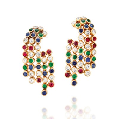 #CHAUMET #Sapphire #ruby #Emerald #Diamond #Earrings #Saphir #Rubis #Emeraude #diamant #boucles d'oreilles