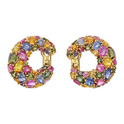 CHAUMET-saphirs multicolores-boucles d'oreilles