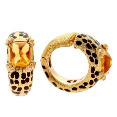 #DIOR JOAILLERIE #Gold #Citrine #Enamel #Leopard Earclips #or #émail