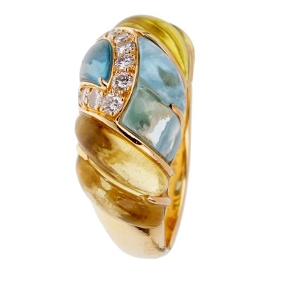 #DIOR JOAILLERIE #Gold #Lemon Quartz #Blue Topaz #Diamond #Ring or #topaze bleue #diamant