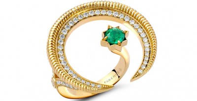 #FABERGE #18-karat-gold #Hilal-ring #diamonds #Zambian-emerald #diamants #émeraudes