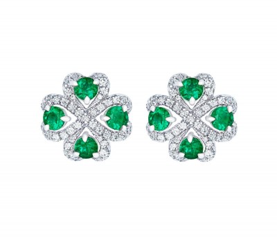 #FABERGE #Earrings Quadrille Emerald Earrings feature emeralds and white diamonds, set in 18 karat white gold