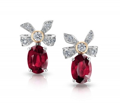 #FABERGE #Earrings #oval rubies #round white diamonds #18 K white and rose gold