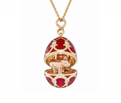 #FABERGE #Pendant #18-karat yellow and rose gold #guilloché red enamel #diamonds