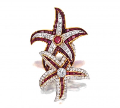 #HARRY WINSTON #Ruby #Diamond #Brooch