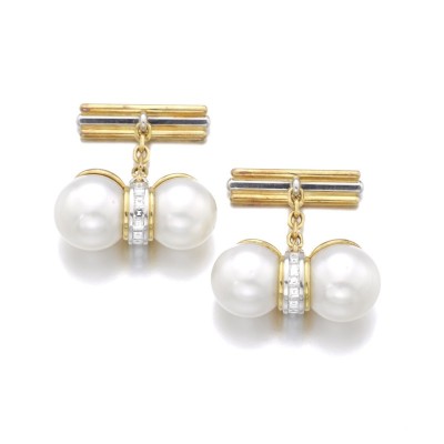 #HEMMERLE #Cultured pearl #Diamonds #Cufflinks