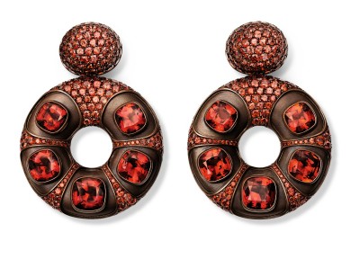 HEMMERLE-boucles d'oreilles-grenats spessartite-or blanc-cuivre