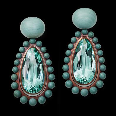 HEMMERLE-earrings-beryls-pebble stones-copper-white gold