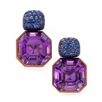 HEMMERLE-earrings-clipsèamethyst-sapphire-copper-white gold