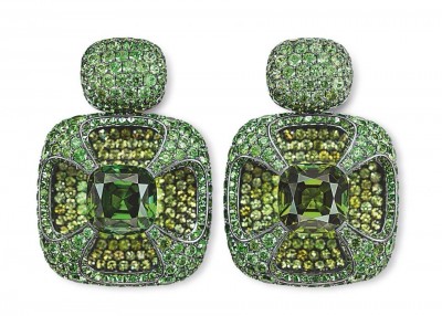 HEMMERLE-earrings-demantoids-tourmalines-silver-white gold