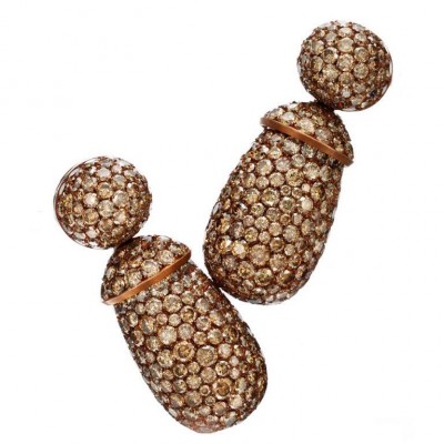 HEMMERLE-earrings pendants set with 620 brown diamonds-white gold-copper
