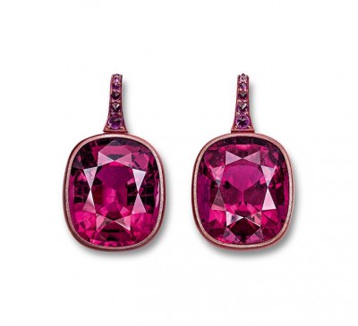 HEMMERLE-earrings-rubellites-sapphires-white gold-copper