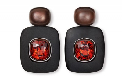 HEMMERLE-boucles d'oreilles-grenats spessartite-onyx-cuivre-or blanc