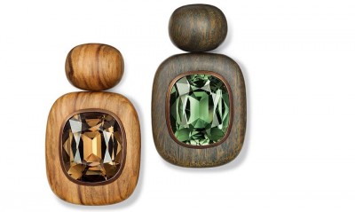 HEMMERLE-earrings-tourmalines-pock and olive wood, copper, gold