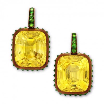 HEMMERLE-earrings-yellow sapphire-green garnets