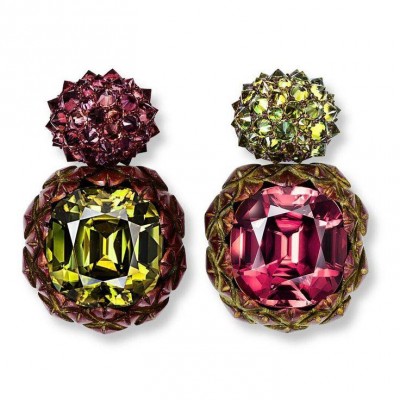 HEMMERLE-earrings-zircons-sapphires-demantoid garnts-bronze-white gold