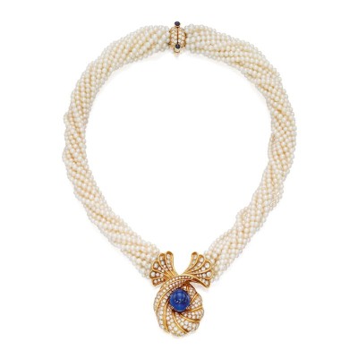 #Harry Winston #pearls #sapphire #diamonds #necklace