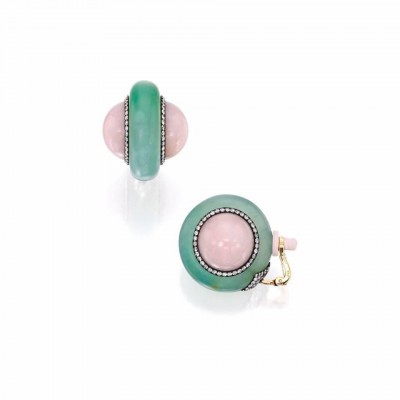 JAR-ear clips-diamonds-chrysoprase-pink quartz