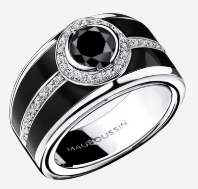 #MAUBOUSSIN #bague #or blanc #diamant noir #diamants blancs #laque #ring #gold #white gold #black diamond #white diamonds