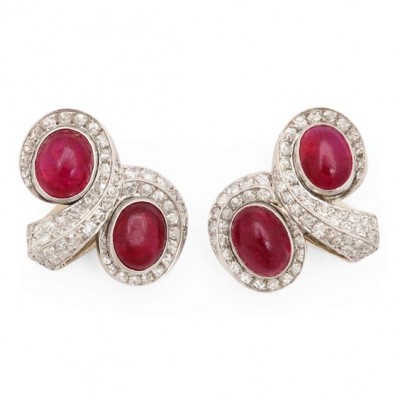 #SUZANNE BELPERRON #Burma Ruby #Diamond #Earrings #Platinum #Rubis birmans #Diamants #Boucles d'oreilles #Circa 1950