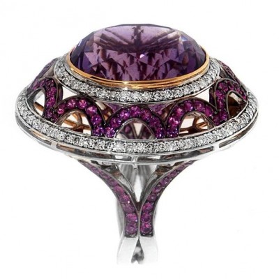 #ZORAB #amethyst #Quartz #Pink Sapphire #White Diamond #Gold Cocktail Ring #Quartz #Saphir rose #Diamant #Bague