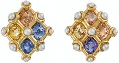 #JAR # MULTI-COLORED -SAPPHIRES #PEARL #EARRINGS #pearls #18kyellowGgold #1982