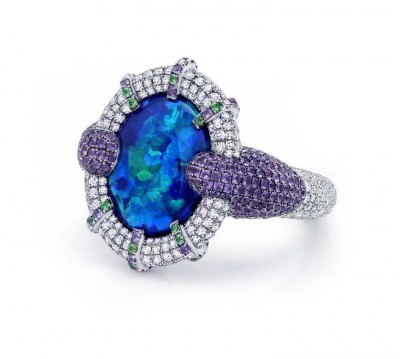 #MARTIN KATZ #Ring #BlackOpal #Amethysts # #Diamonds #TsavoriteGarnet