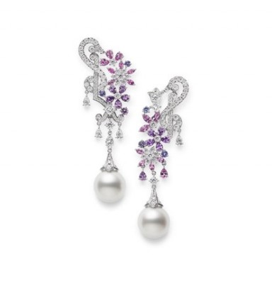 #MIKIMOTO #Jardin-Mystérieux #collier #OrBlanc #PerlesDeCulture #Saphirs #Tanzanites #diamants