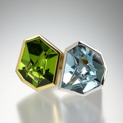 MUNSTEINER-Bague-Péridot-Aigue marine-platine-or